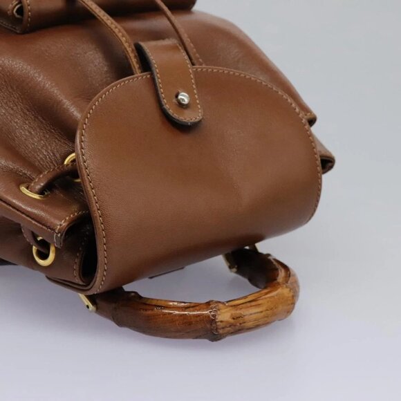 GUCCI Bamboo Backpack Leather Brown Gold Auth bs23503 - Picture 7 of 16